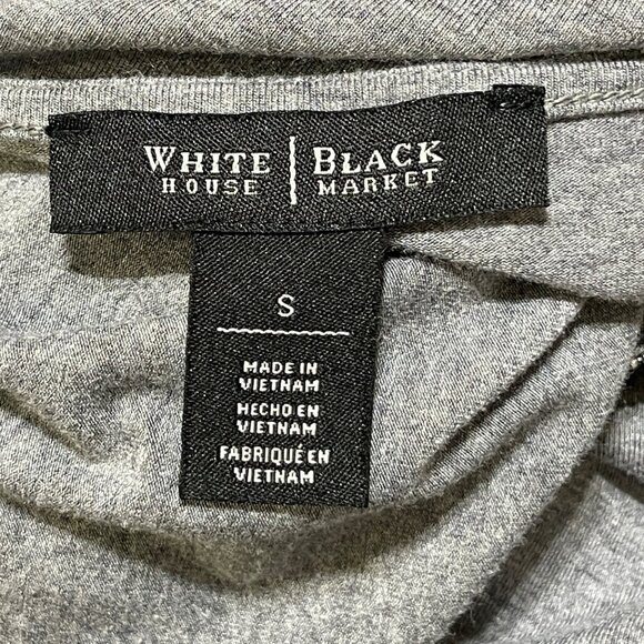 White House Black Market Dress Small Grey Faux Wrap Stretch Ruched Deep V Neck - Picture 7 of 9